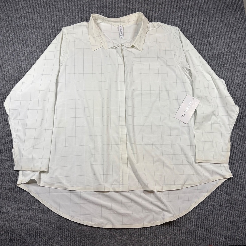 Athleta Shirt Men's 3XL Urbanite Printed‎ White Grid Featherweight Stretch New